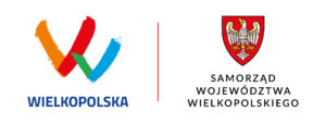 logo Wojewóztwa Wielkopolskiego Dwie litery V w kolorach pomarańczowo czerwono zielono niebieskim oraz logo samorządu orzeł na cerwonym tle 