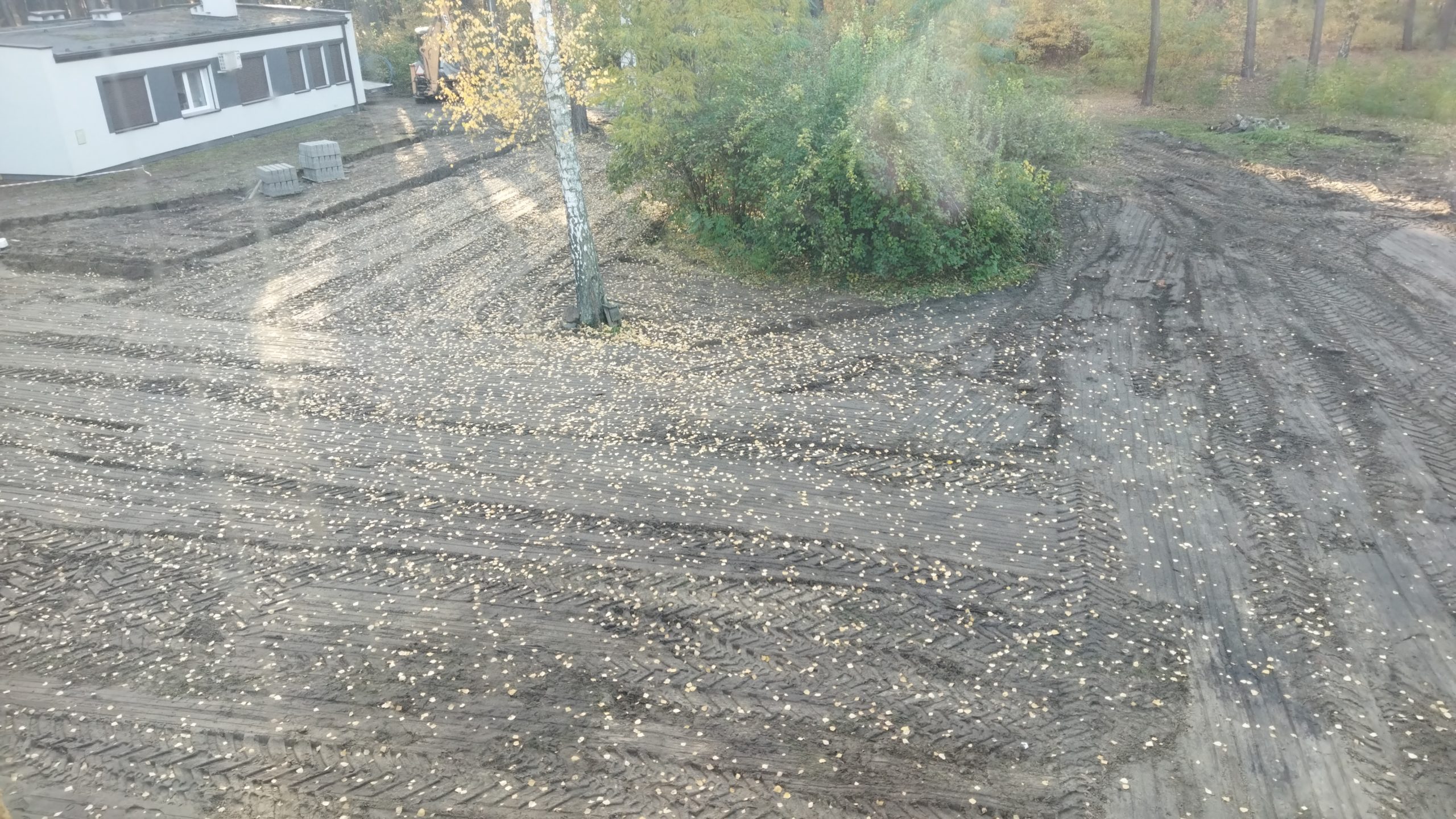 zdjęcie ternu zielonego po realizacji inwestycji. teren wyrównany przygotowany do obsiania trawą.
